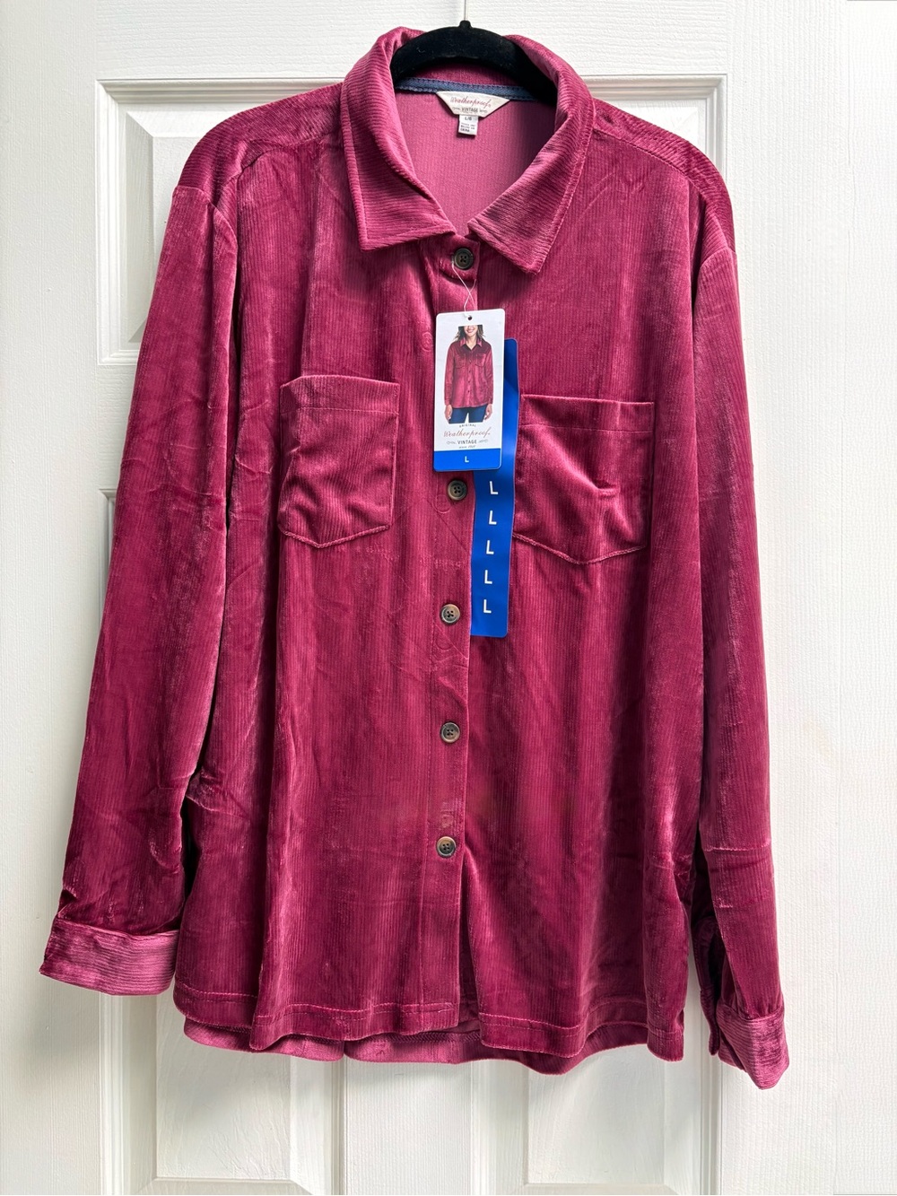Original Weatherproof Vintage Corduroy Button Front Shacket Red L NWT